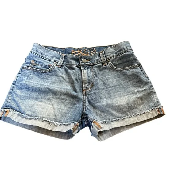 Fox Racing Denim Shorts, slightly distressed, 5 pocket, cuffed, med wash, Sz 5 - Picture 4 of 10